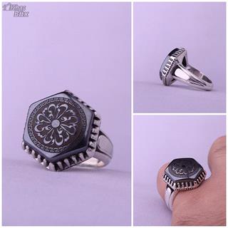 انگشتر حدید صینی خطی نقش یا علی مردانه