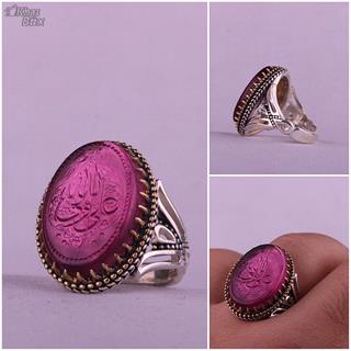 انگشتر کهربا خطی مردانه نقش علی ولی الله