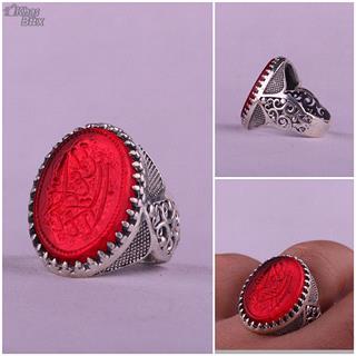 انگشتر کهربا خطی مردانه رکاب تاج نقره