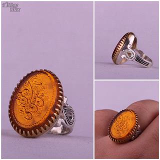 انگشتر کهربا خطی مردانه پرتقالی