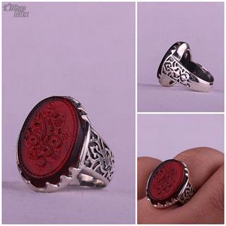 انگشتر کهربا خطی مردانه زرشکی