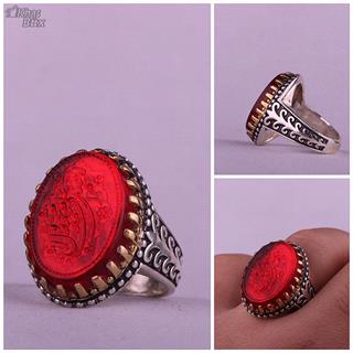 انگشتر کهربا خطی مردانه نقش صلوات 