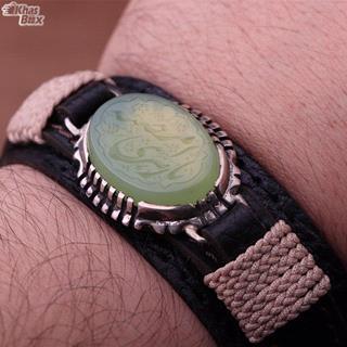 دستبند عقیق سبز خطی کد 13